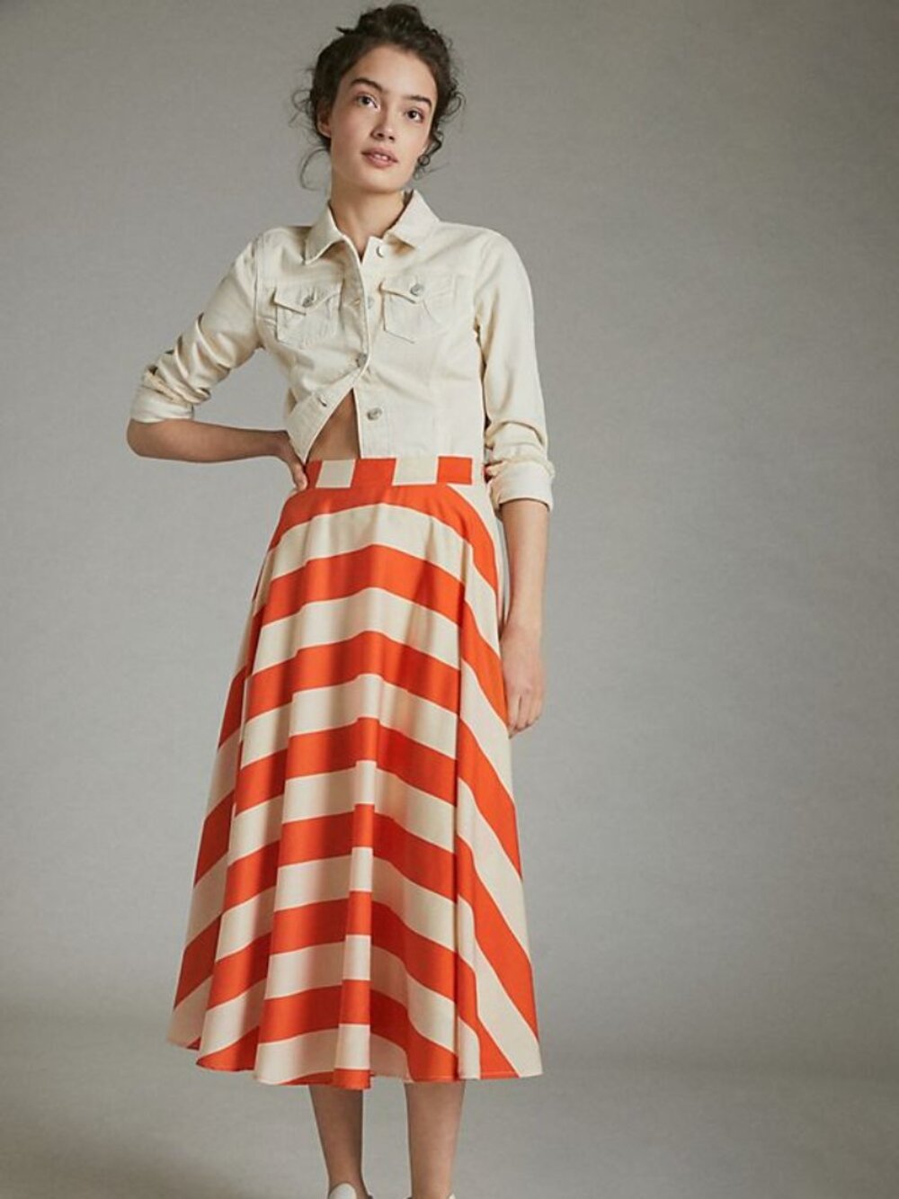 NWT Anthropologie x Mare Mare Ilsa midi orange striped skirt size XS $138